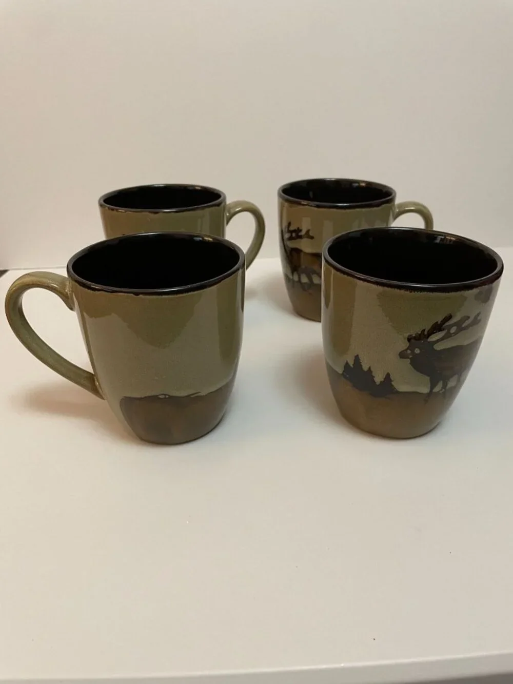 Set Of Four Better Homes & Gardens Roaming Elk Design Mugs - 10oz